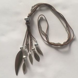 Leather and Silver tone Charm Necklace